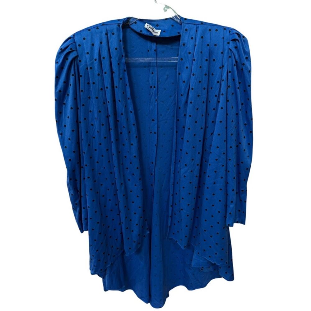Gilberti Duster Jacket Womens Size S Royal Blue Black Polka Dot Cardigan 1980s